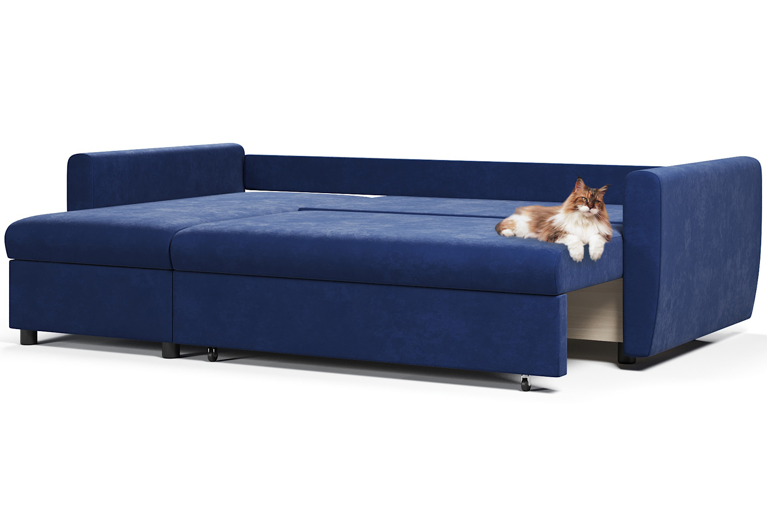 Угловой диван-кровать "Мартин" синий велюр, левый угол купить в Твери ...