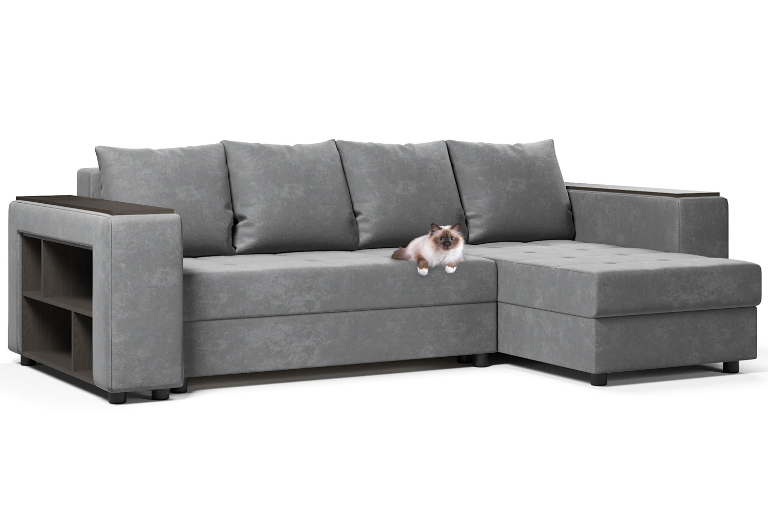 Диван-кровать угловой с полками "Дубай" серый велюр Кабрио 31, угол ...