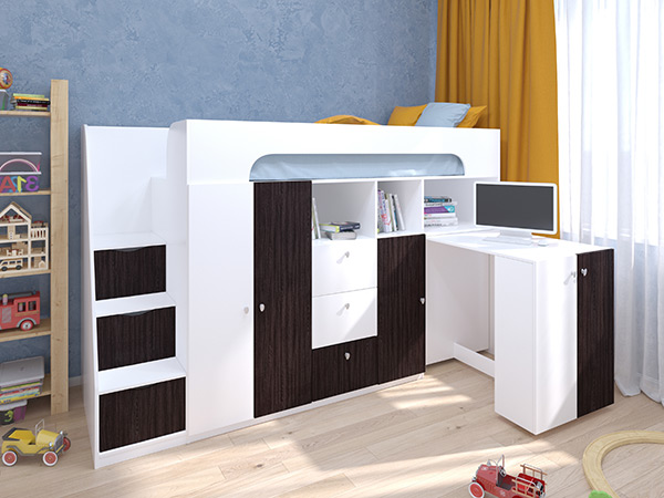 Кровать-чердак "Астра 11" белый/венге