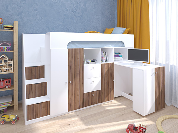 Кровать-чердак "Астра 11" белый/орех