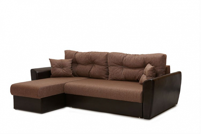 Угловой диван-кровать "Амстердам" рогожка коричневая/экокожа коричневая