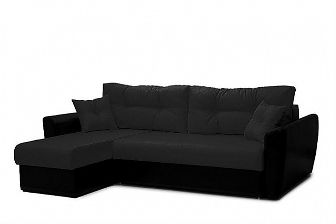 Угловой диван-кровать "Амстердам" велюр черный/экокожа черная