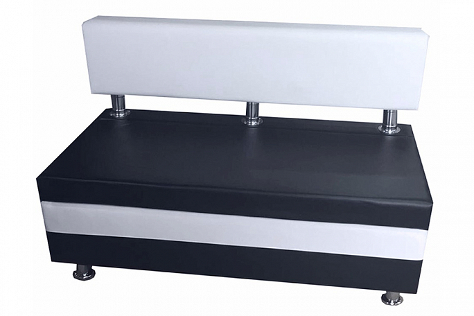 Диван кухонный "Парма" сиденье кожзам черный/спинка и вставка на царге кожзам белый