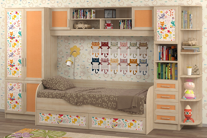 Детская стенка "Аврора-4 фотопечать коты"