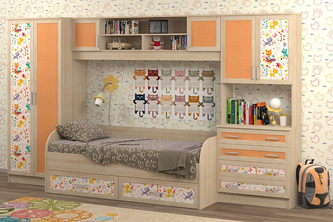 Детская стенка "Аврора-5 фотопечать коты"