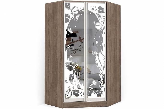 Шкаф угловой двустворчатый "Версаль" распашной П\Б\П зеркало пескоструй