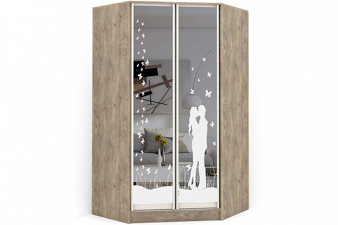 Шкаф угловой двустворчатый "Версаль" распашной Б\П\Б зеркало пескоструй с ящиками