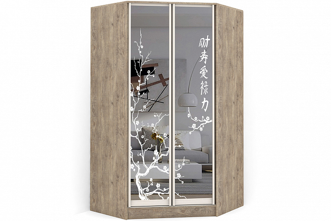 Шкаф угловой двустворчатый "Версаль" распашной Б\П зеркало пескоструй с ящиками