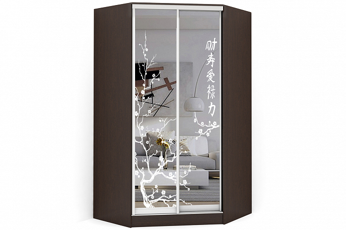 Шкаф-купе угловой "Версаль" Б\П зеркало пескоструй, с ящиками