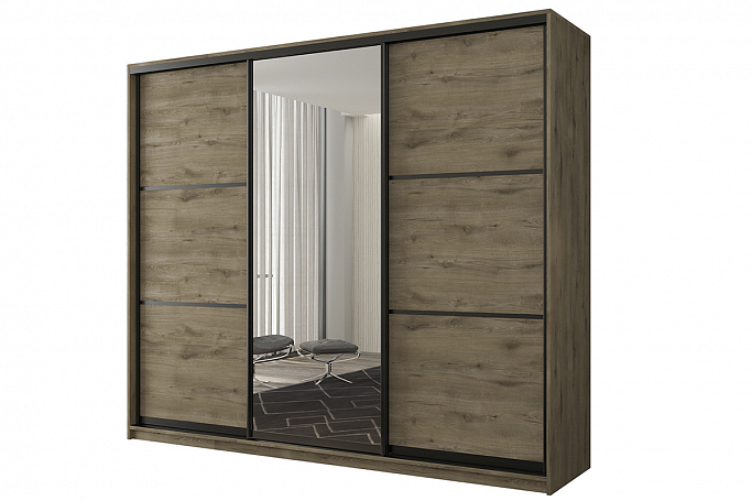 Шкаф-купе 3-дверный "Кааппи 2", дуб Эвок прибрежный