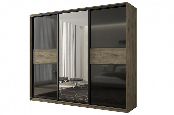 Шкаф-купе 3-дверный "Кааппи 9", дуб Эвок прибрежный