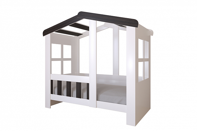 Кровать домик без ящика одноярусная "Астра", белый/венге