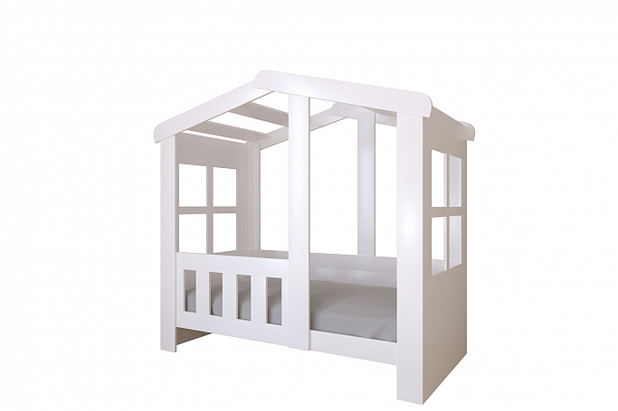 Кровать домик без ящика одноярусная "Астра", белый/белый