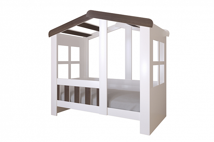 Кровать домик без ящика одноярусная "Астра", белый/дуб шамони