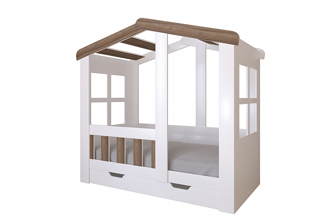 Кровать домик с ящиком, одноярусная "Астра", белый/орех