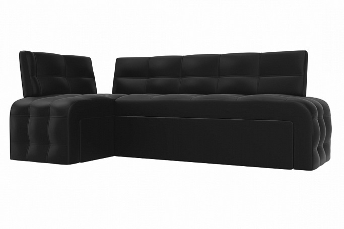 Кухонный угловой диван-кровать "Люксор" левый угол, черная экокожа, 28599L