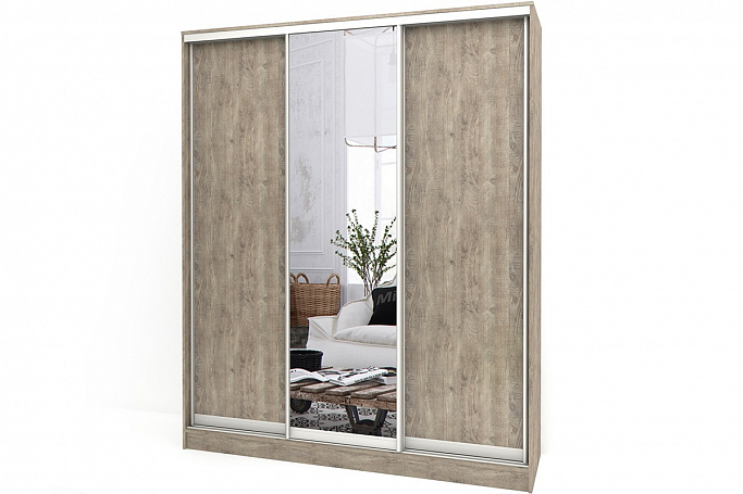 Шкаф-купе "Версаль" 2 ЛДСП+1 Зеркало 230x70x270 в наличии 1шт в цвете венге цаво/ясень шимо светлый