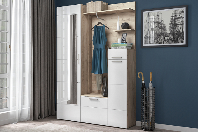 Прихожая "Лайн" дизайн 1 дуб серый/белый глянец