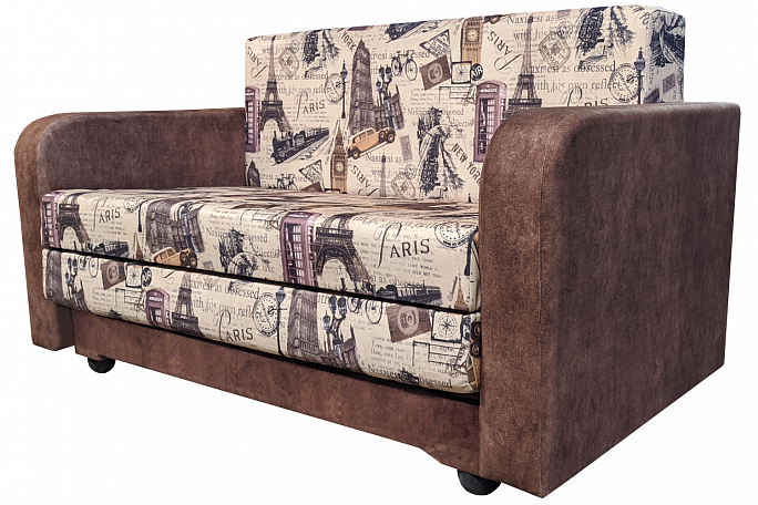 Диван-кровать "Мини" коричневый вельвет, печать город
