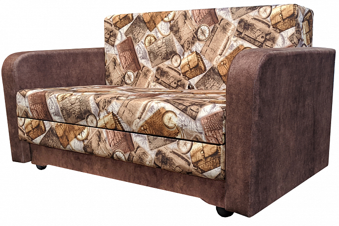 Диван-кровать "Мини" коричневый вельвет, печать компас