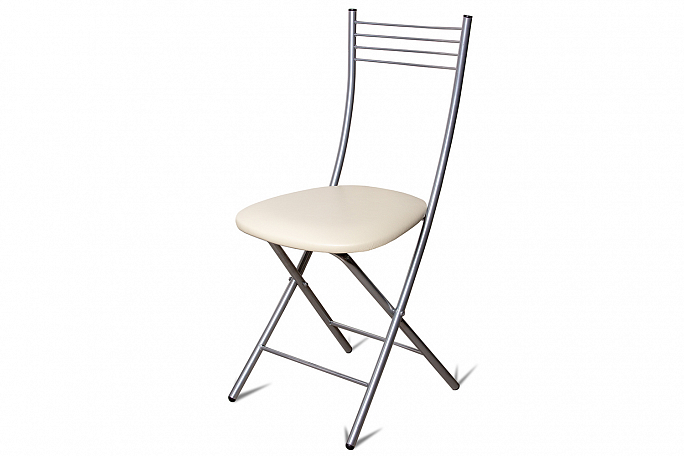 Стул складной "Хлоя" серебро, экокожа Борнео крем