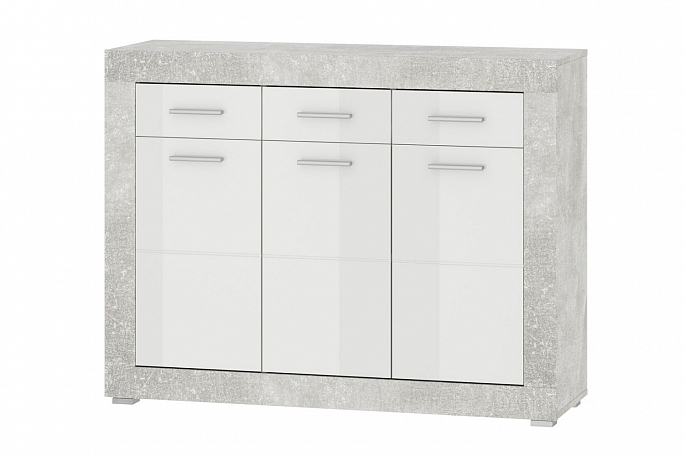 Комод "Монтана" КД-120 ателье бетон, белый глянец