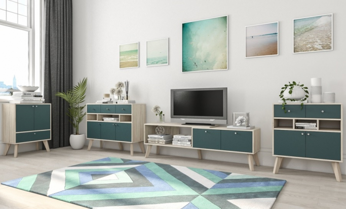 Гостиная "Нордик 6" дуб сонома светлый 3025/бензин 0244 SU (СУ)