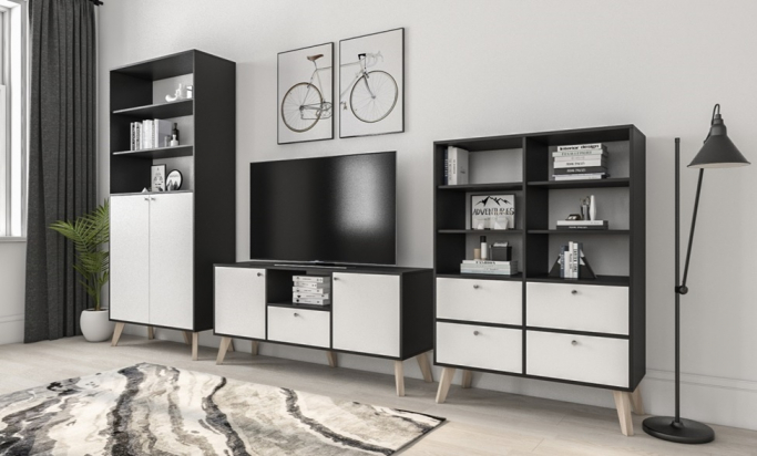 Гостиная "Нордик 9" черный/белый