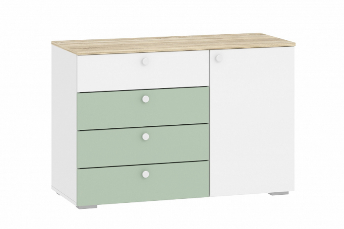 Комод "Банни" НМ 041.39 макарун/белый/дуб сонома