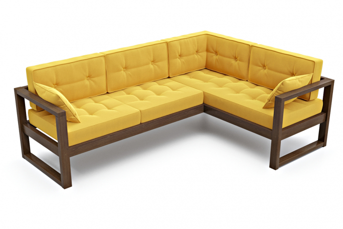 Диван угловой "Астер" орех, желтый велюр