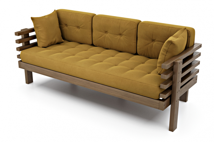 Диван "Стоун" орех, горчичный велюр