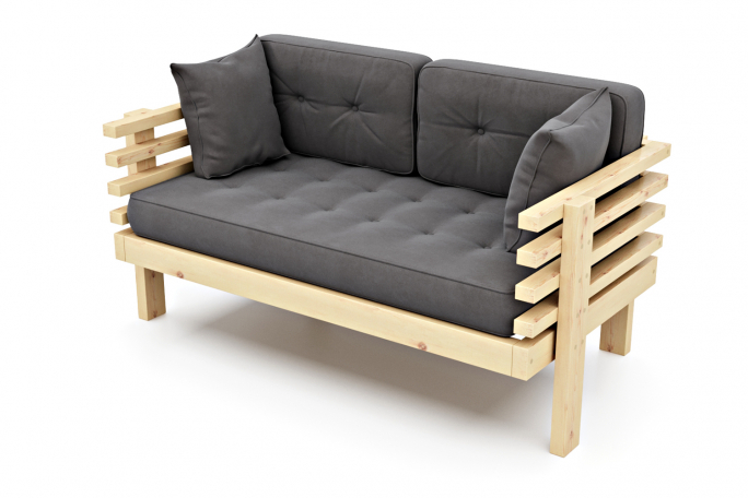 Диван "Стоун Мини" сосна, серый велюр