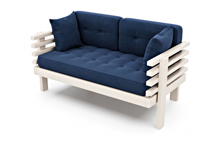 Диван "Стоун Мини" беленый дуб, синий велюр