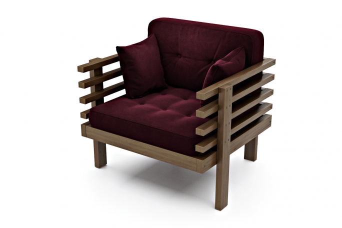 Кресло для отдыха "Стоун" орех, ягодный велюр