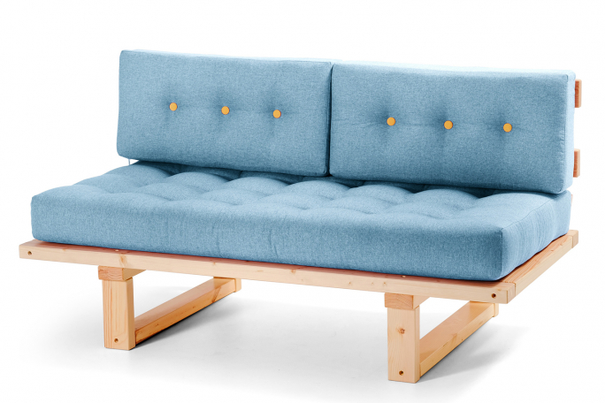 Кушетка "Торн-М" сосна, голубая рогожка