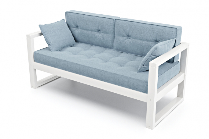 Диван "Астер М" белая эмаль, голубая рогожка