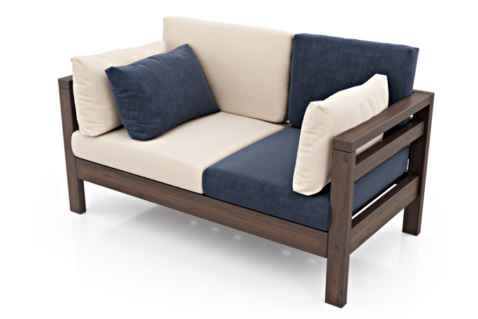 Диван "Домино М" орех, молочный и синий велюр