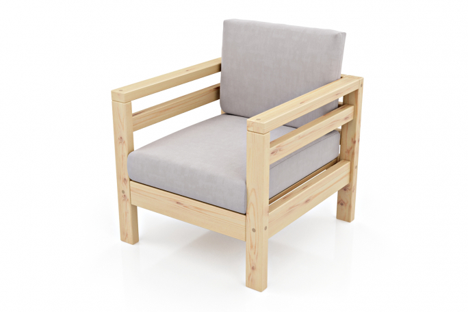 Кресло для отдыха "Домино" сосна, светло-серый велюр