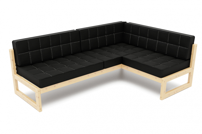 Диван угловой "Сега У" сосна, черный велюр