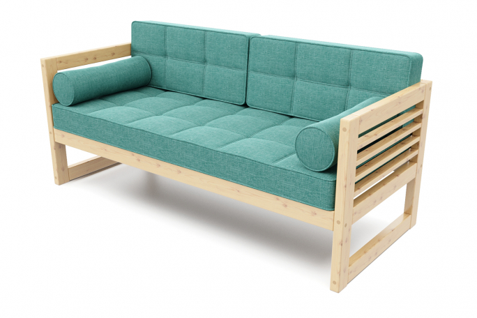 Диван "Сега Б" сосна, бирюзовая рогожка