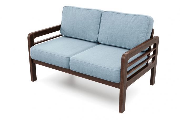 Диван "Бергер М" орех, голубая рогожка