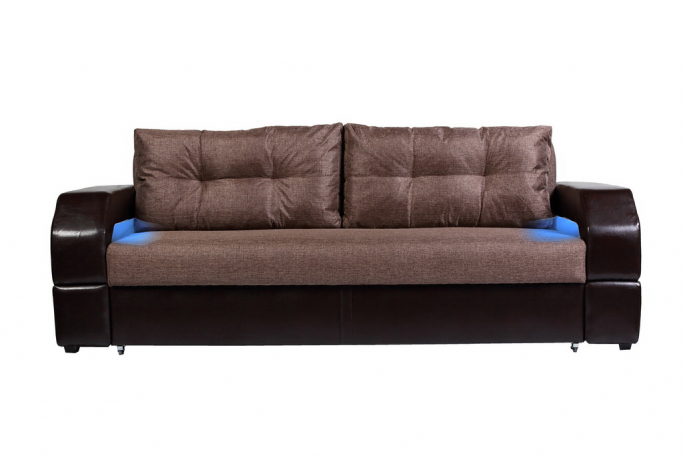 Диван-кровать "Манчестер" с подсветкой, рогожка/экокожа, коричневый