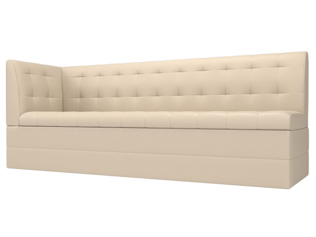 Кухонный диван-кровать "Бриз" с углом слева, бежевая экокожа, 100386L