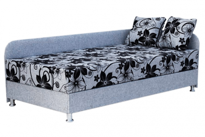 Тахта "София" серая рогожка цветы, правый угол