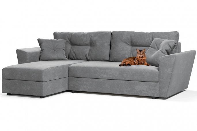 Диван-кровать угловой "Амстердам" велюр Кабрио серый, левый угол