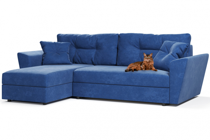 Диван-кровать угловой "Амстердам" велюр Кабрио синий, левый угол