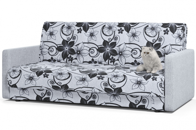 Диван-кровать "Книжка" серая рогожка цветы купить за 8790 руб в Москве - интернет-магазин мебели MnogoMeb.Ru