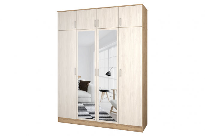 Шкаф распашной "Лайт" 4-х створчатый с антресолью и 2 зеркалами