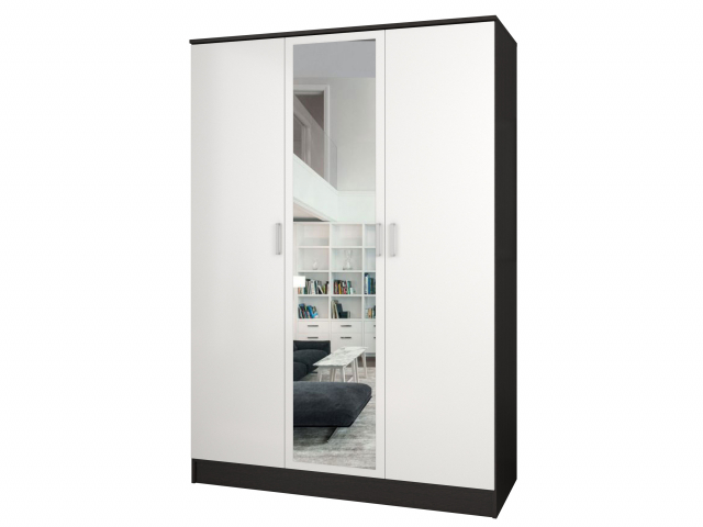 Шкаф распашной "Лайт" 3-х створчатый с зеркалом, 150х60х250, венге/белый