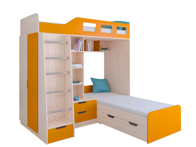 Кровать двухъярусная "Астра 4" дуб молочный-оранжевый